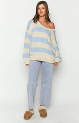 Delvey Light Blue Striped Chunky Knit Sweater