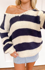 Delvey Navy Striped Chunky Knit Sweater