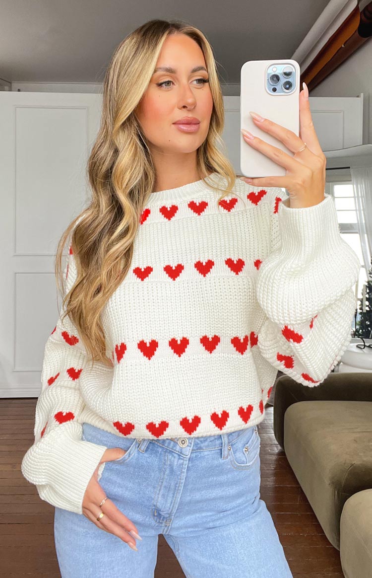 Lovey Red Heart Stripe Jumper