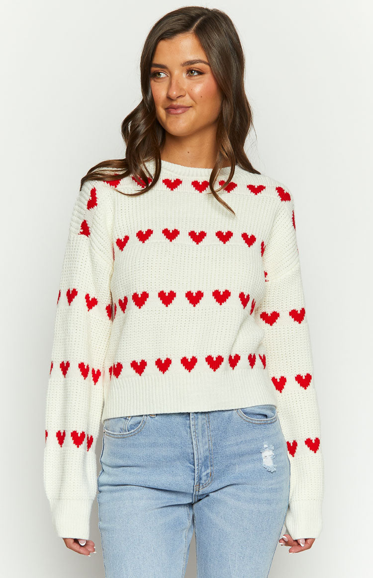 Lovey Red Heart Stripe Jumper