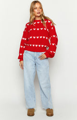 Lovey White Heart Stripe Jumper