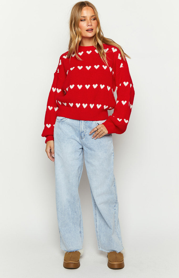 Lovey White Heart Stripe Jumper