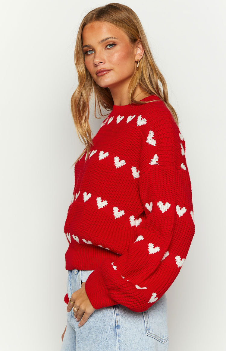 Lovey White Heart Stripe Jumper