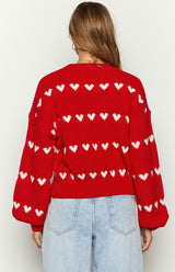 Lovey White Heart Stripe Jumper