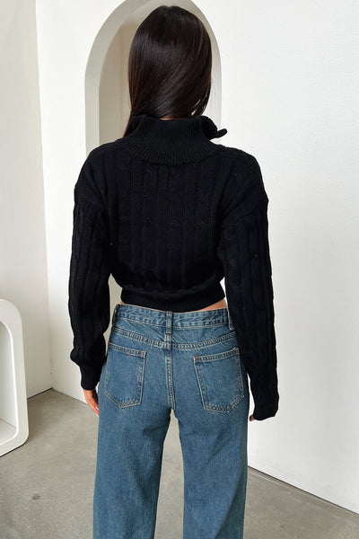 Aleena 3/4 Zip Cropped Knit - Black
