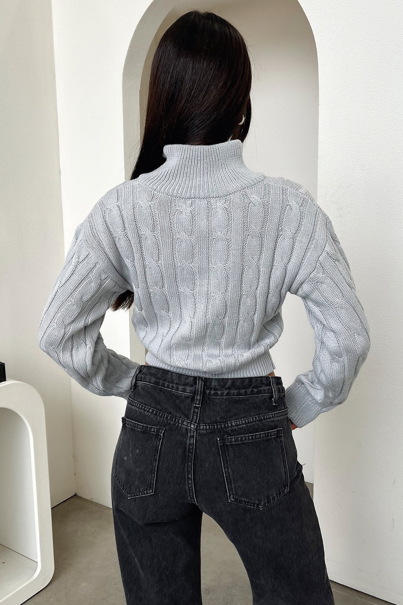 Aleena 3/4 Zip Cropped Knit - Grey