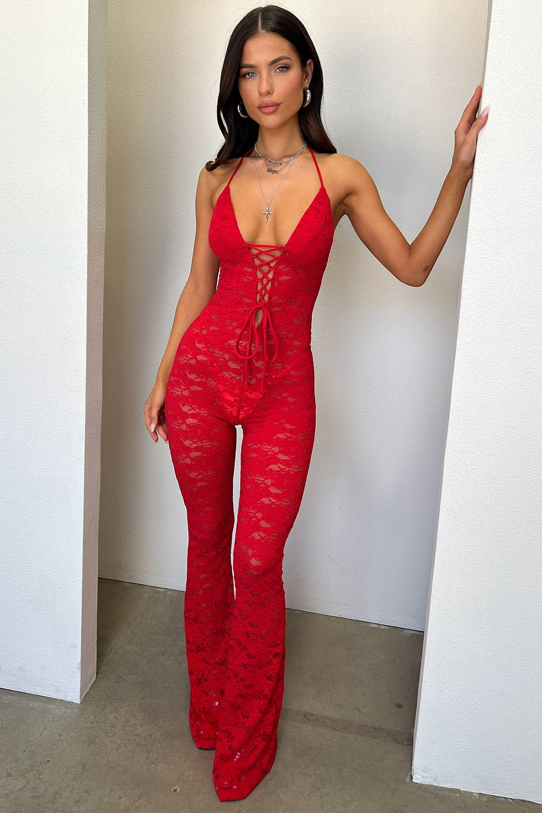 Alfonzo Lace Jumpsuit - Red