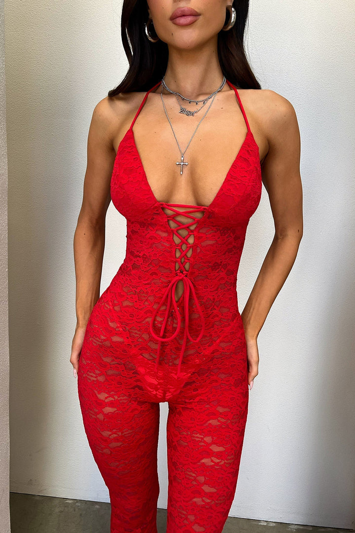 Alfonzo Lace Jumpsuit - Red