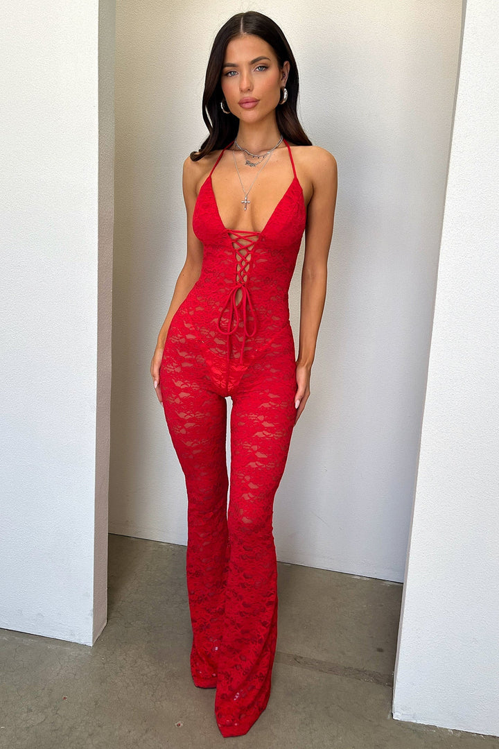 Alfonzo Lace Jumpsuit - Red