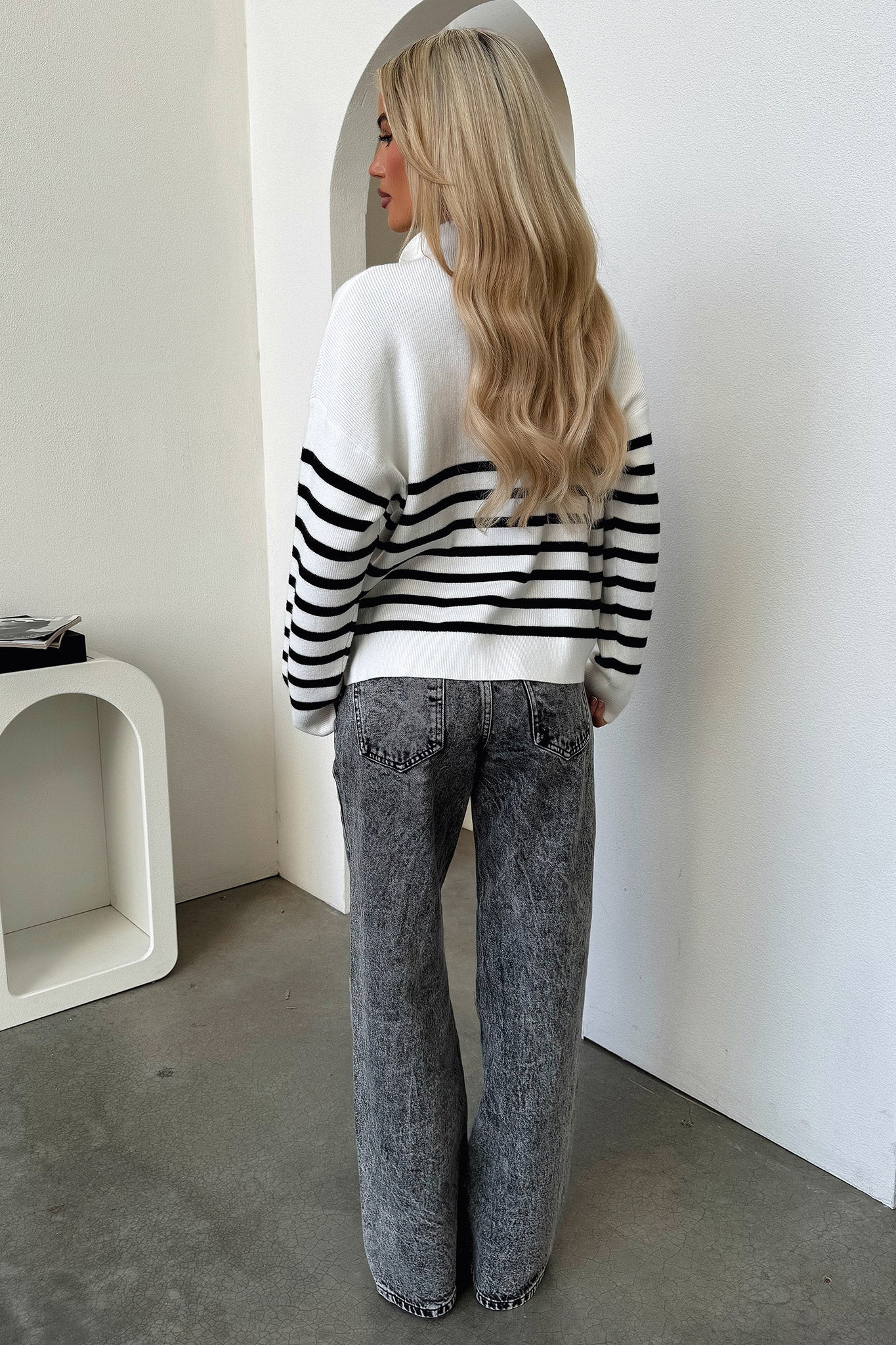 Anderson 3/4 Zip Knit - Black and White Striped