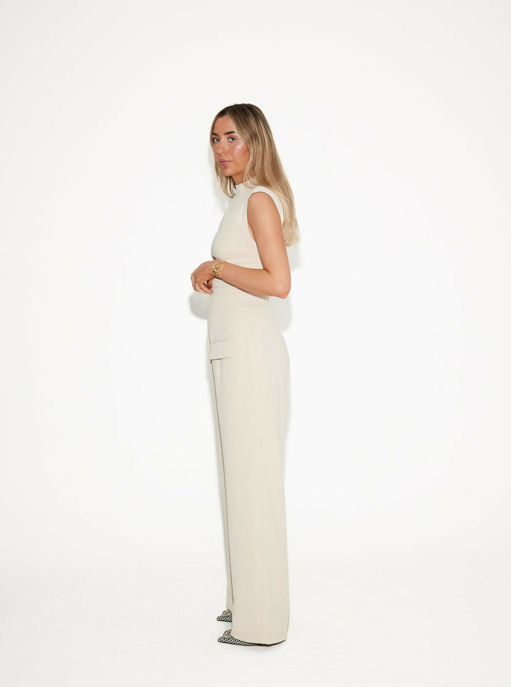 Odd Muse Ultimate Wide Leg Trouser & Top Set Oat Size XXS