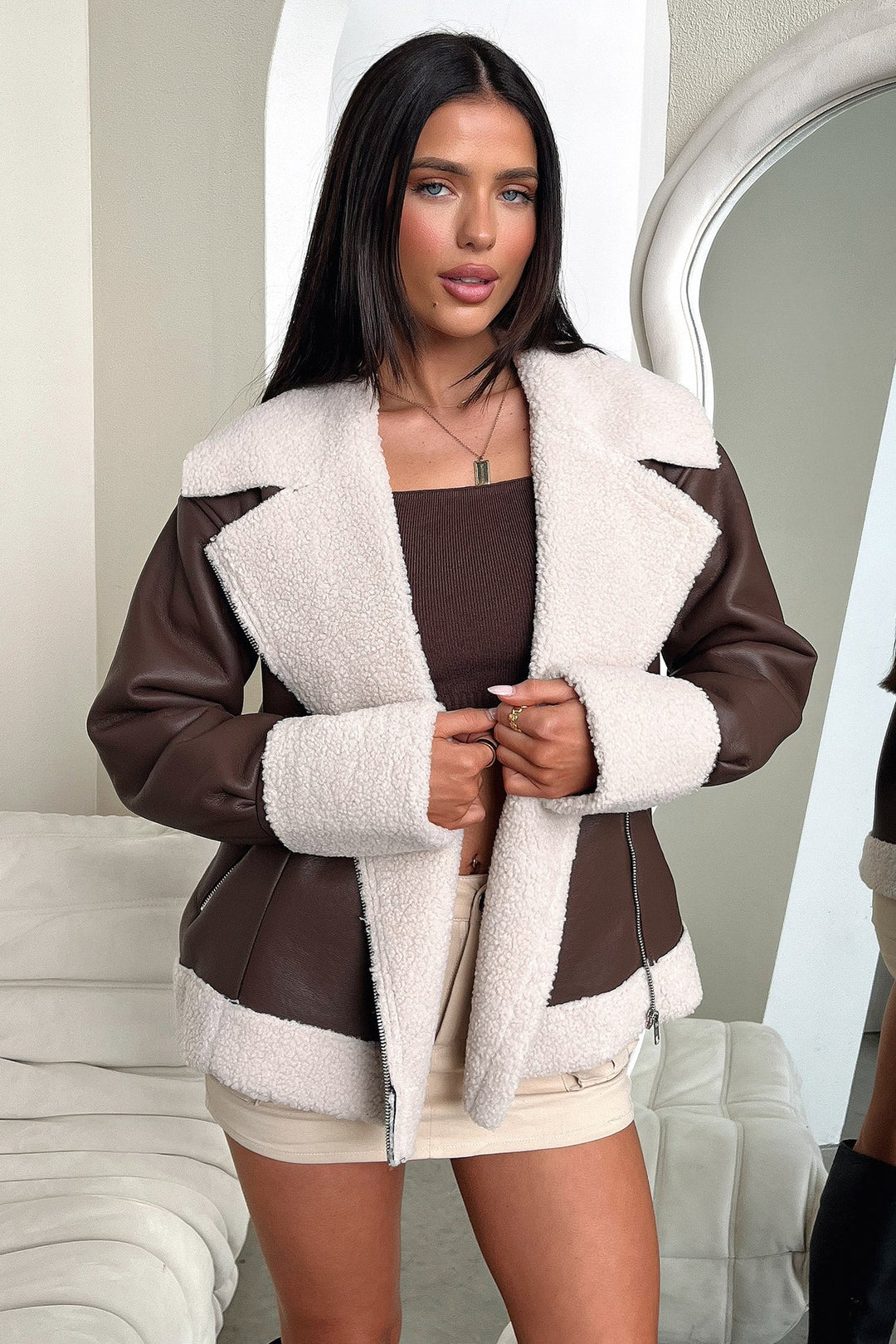 Kobie Faux Leather Jacket - Brown