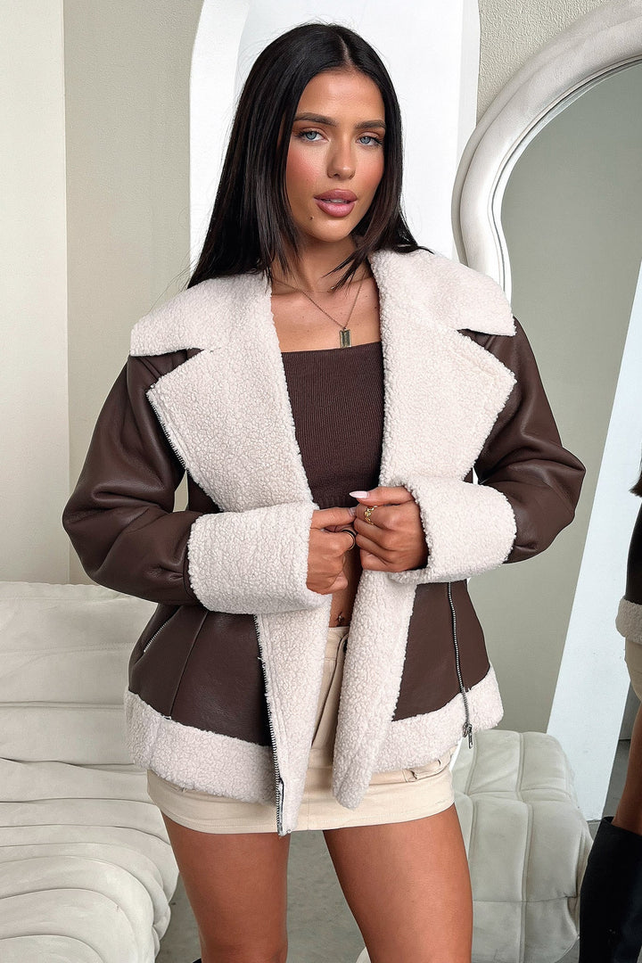 Kobie Faux Leather Jacket - Brown