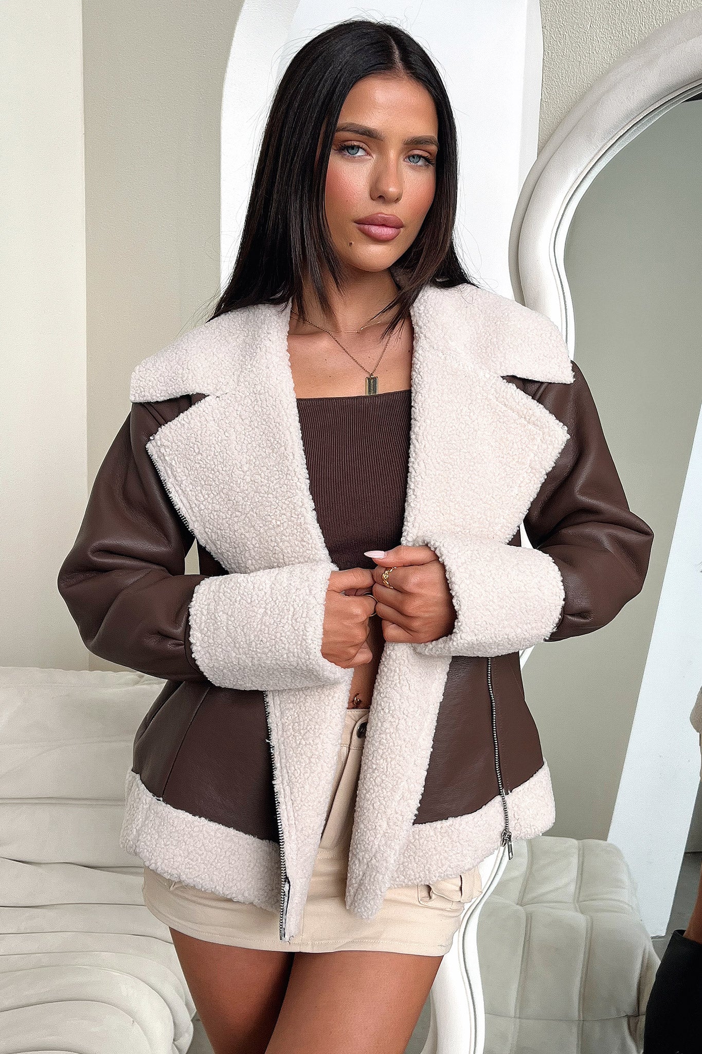 Kobie Faux Leather Jacket - Brown