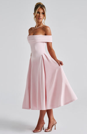 Allila Midi Dress With Organza Printed Skirt Ivory