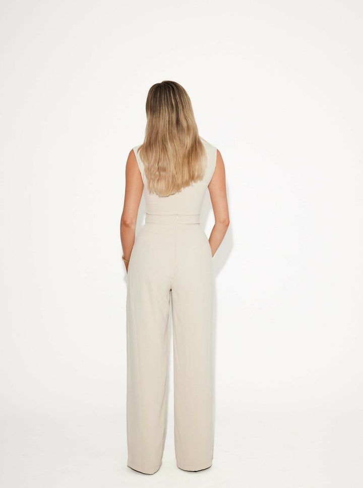 Odd Muse Ultimate Wide Leg Trouser & Top Set Oat Size XXS