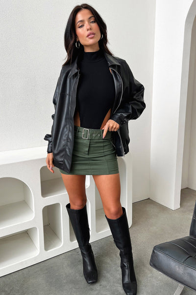 Zeroni Faux Leather Bomber Jacket - Black