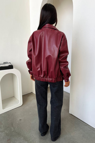 Zeroni Faux Leather Bomber Jacket - Red